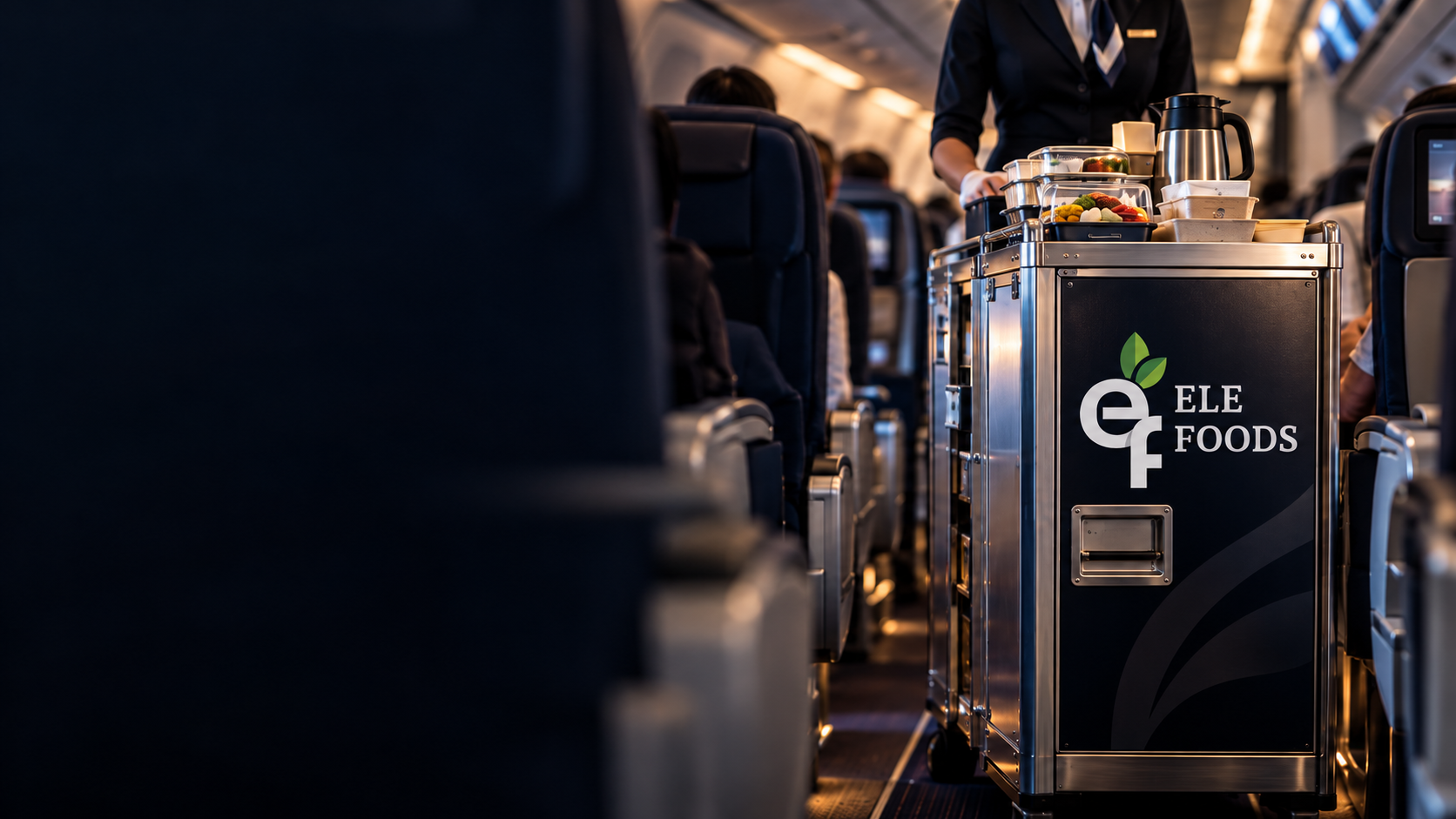 Carro de catering dentro de un vuelo comercial